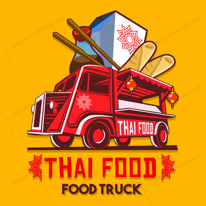 690x690 Food Truck Thai Food Fast Delivery Service Vector Logo