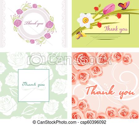 450x407 Four Floral Thank You Cards, Vector Illustration.