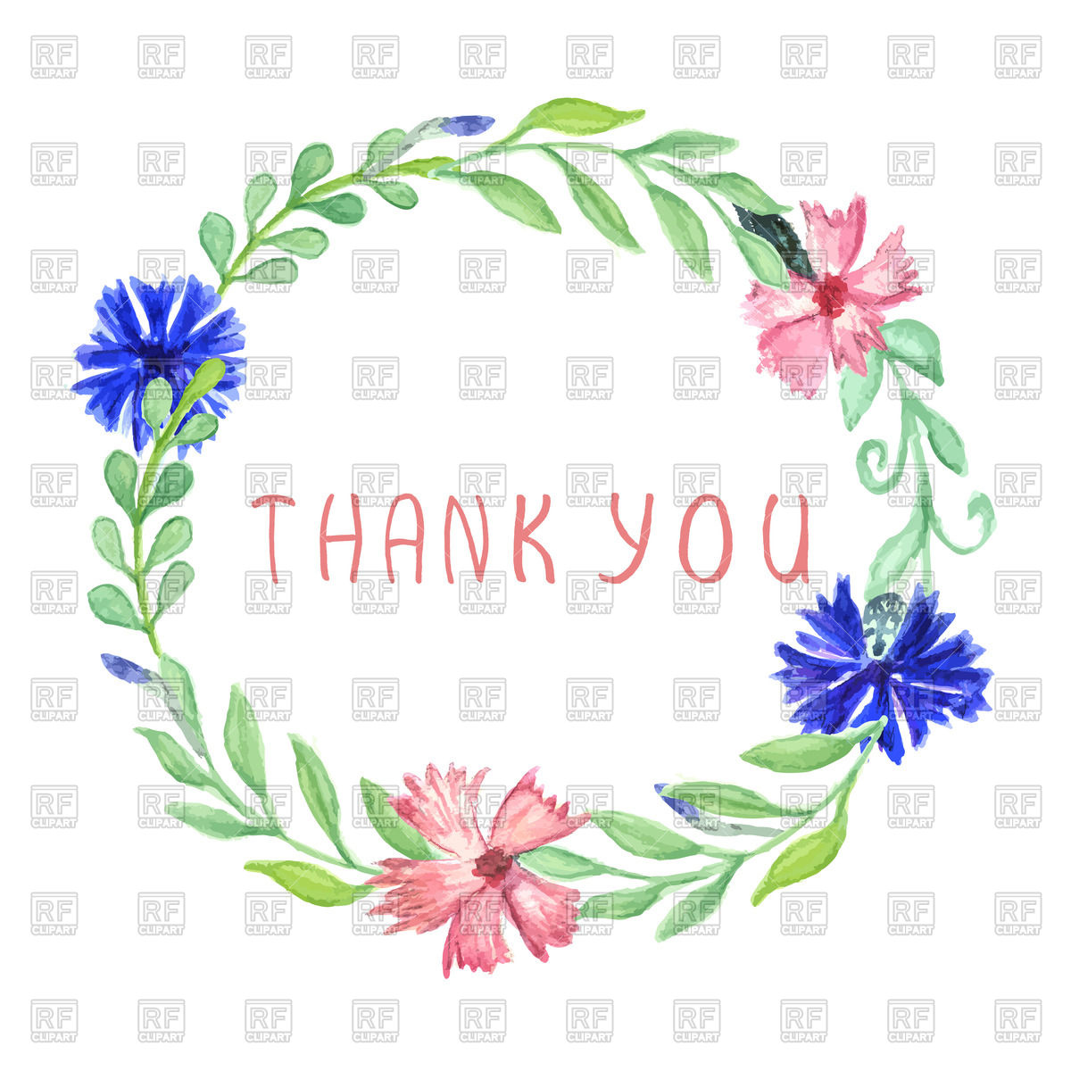 1200x1200 Watercolor Wreath With Leaves, Cornflowers And Pink Cloves