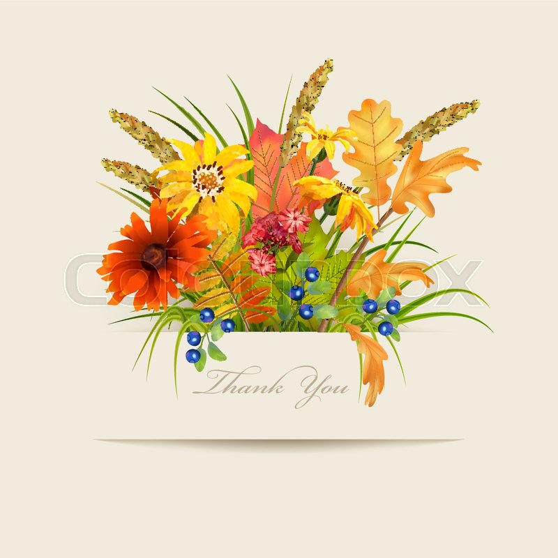 800x800 Floral Thank You Card With Different Flowers And Paper Banner