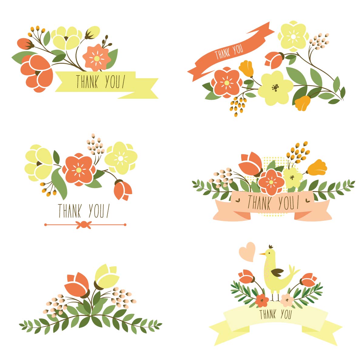 1200x1200 Floral Thank You Banner Set Vector Free Download