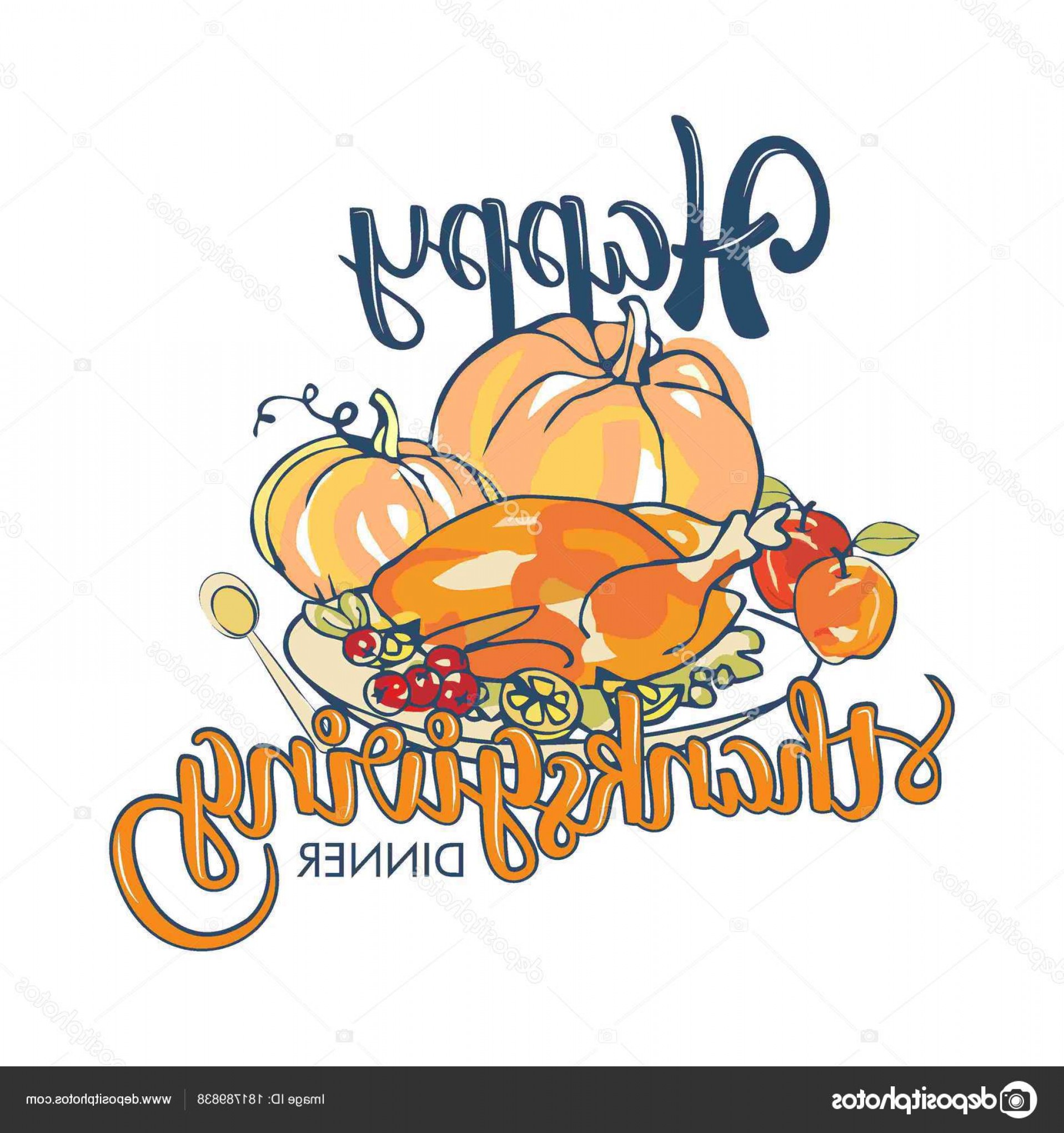 1916x2040 Stock Illustration Lettering Happy Thanksgiving Dinner Vector