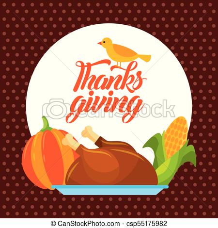 450x470 Thanksgiving Dinner Menu Food Poster Greeting Vector Illustration.