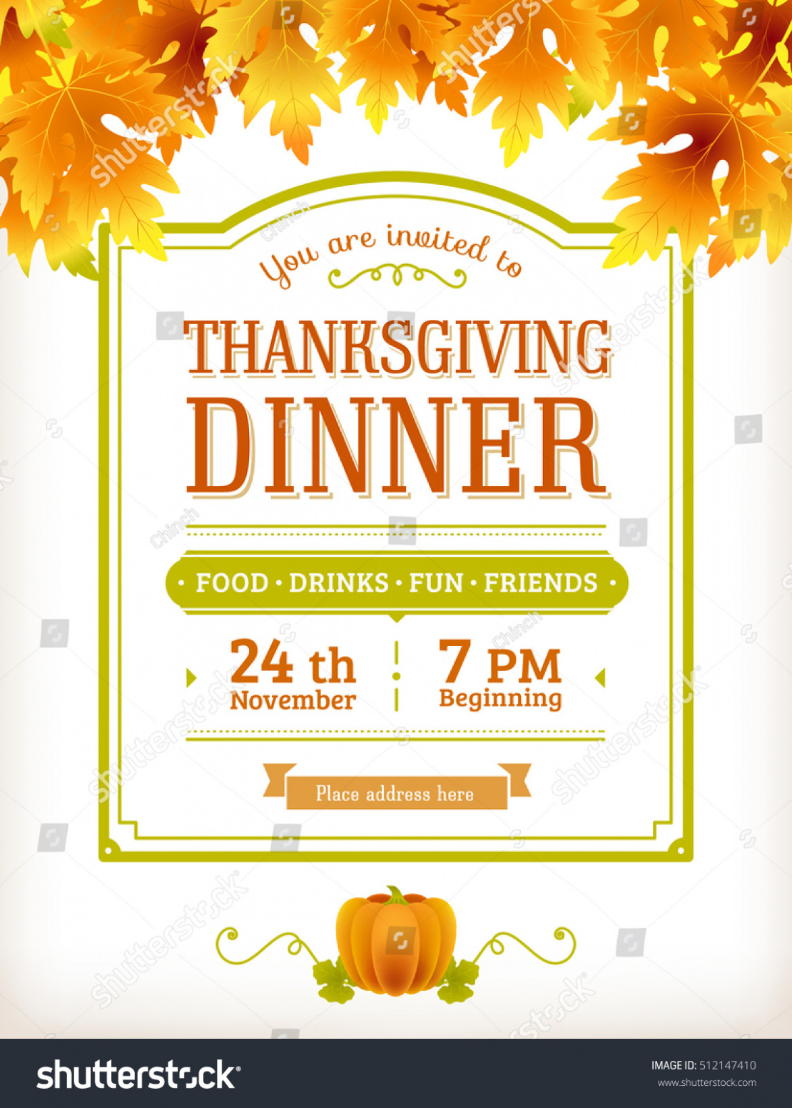 1110x1552 Download Invitation Thanksgiving Dinner Party Vector Template