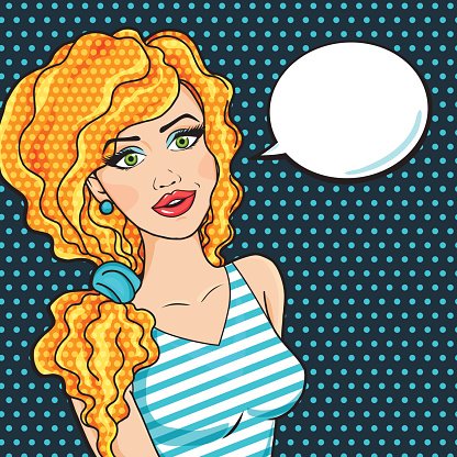 416x416 Pop Art Comic Redhead Woman With Thinking Cloud Vector