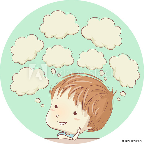 500x500 Kid Boy Thinking Clouds Illustration