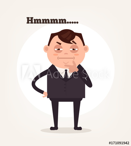 449x500 Office Worker Businessman Character Suspect And Thinking. Vector