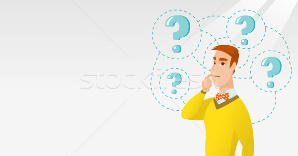 600x314 Young Business Man Thinking Vector Illustration. Vector