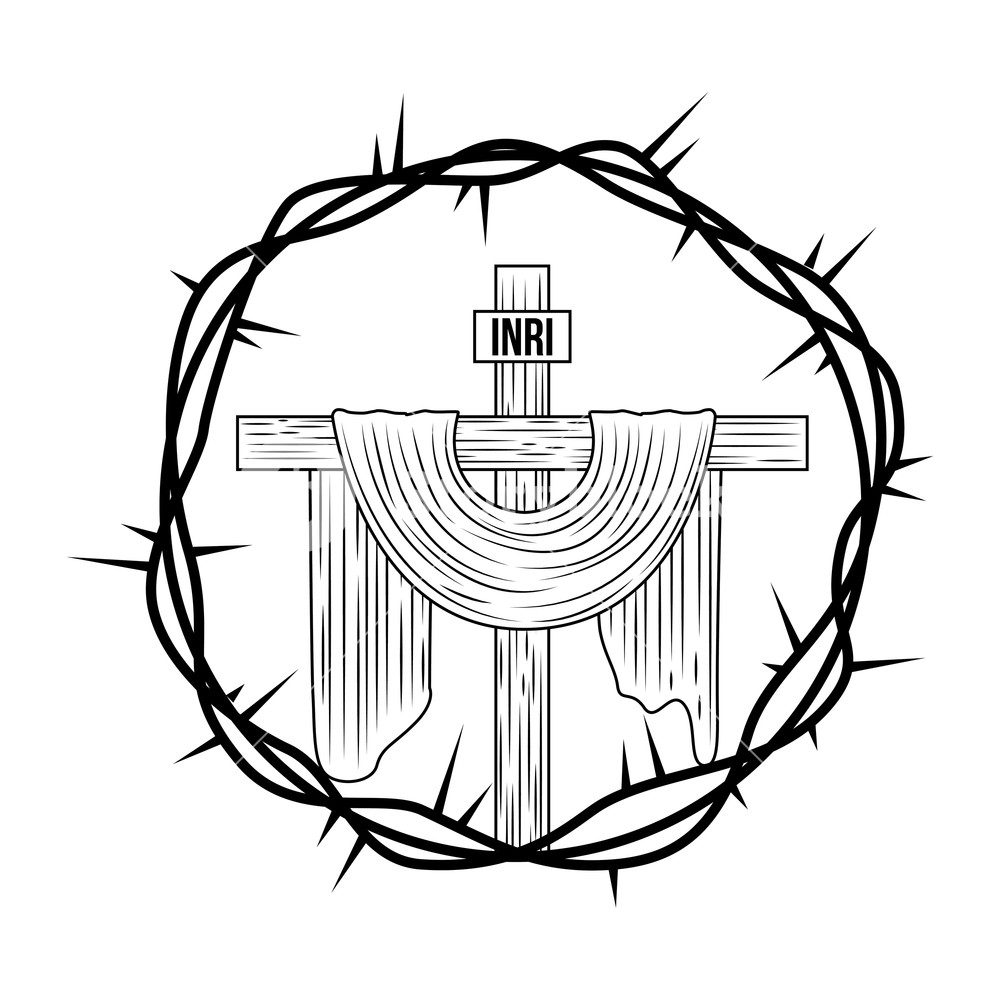 1000x1000 Engraving Sacred Cross Crown Thorns Vector Illustration Royalty