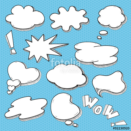 500x500 Speech Bubble Comic Style Set, Hand Drawn Sketch Thought Cloud