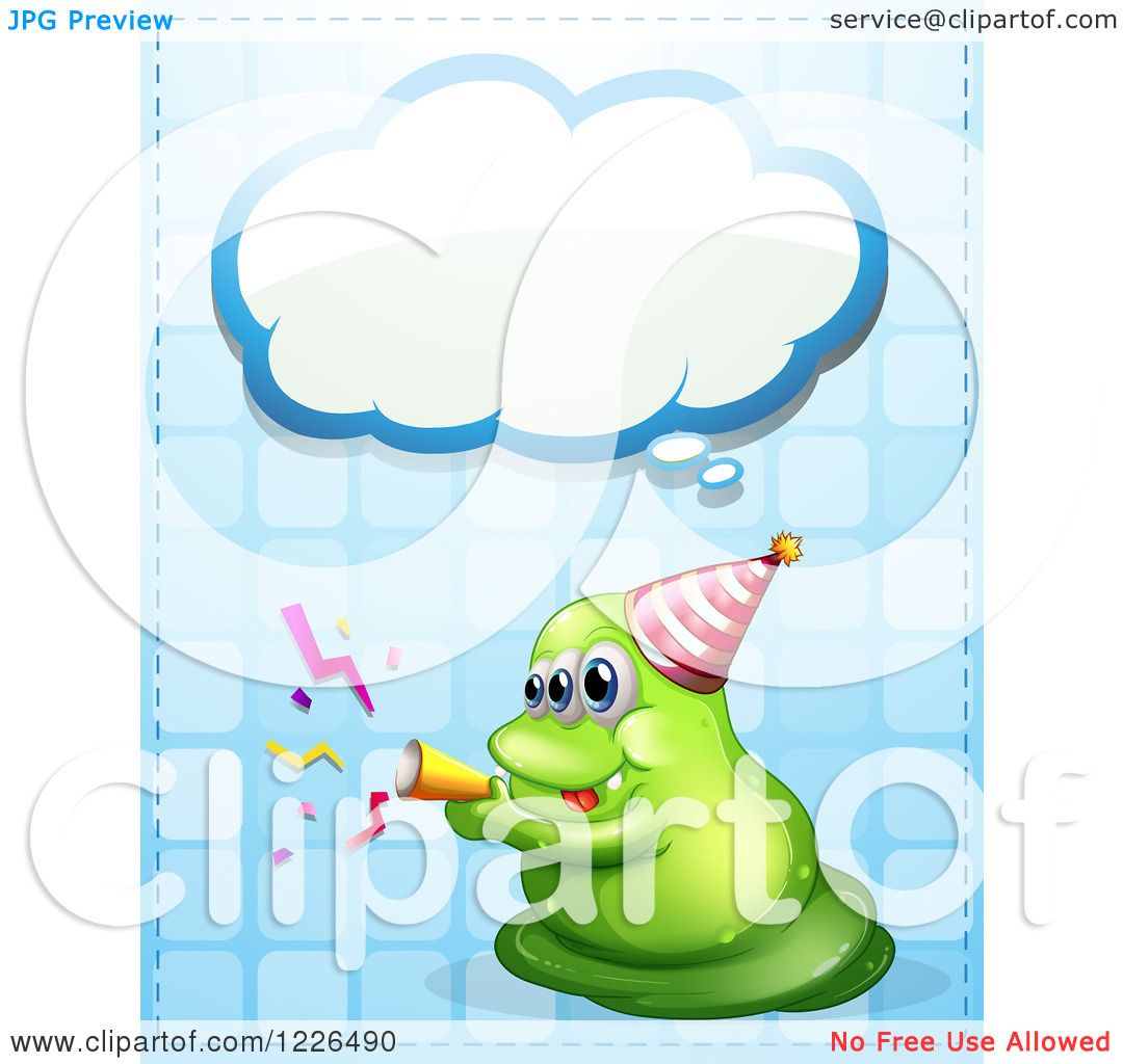 1080x1024 Clipart Of A Green Party Monster Under A Thought Cloud On Blue