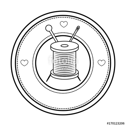 500x500 Seal Stamp With Thread Spool And Needle Icon Over White Background