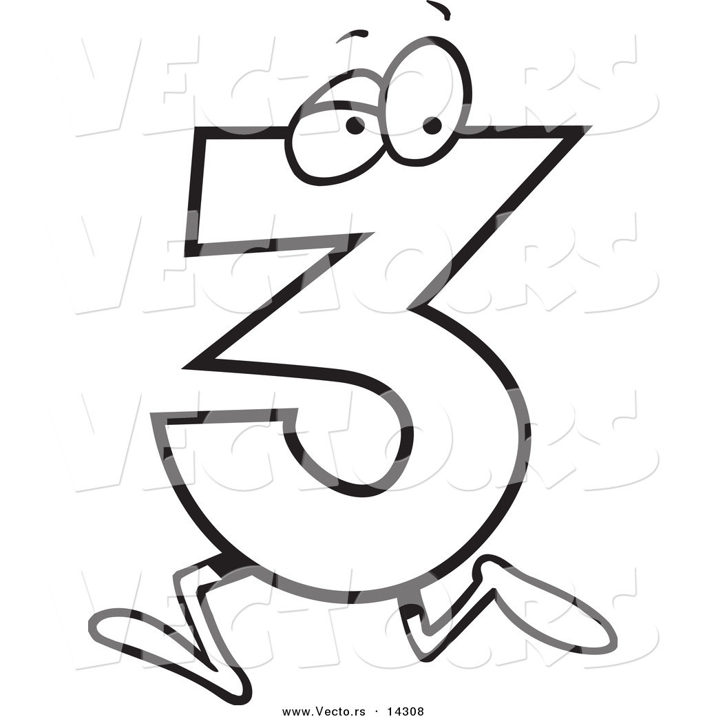 1024x1044 Vector Of A Cartoon Running Number Three Coloring