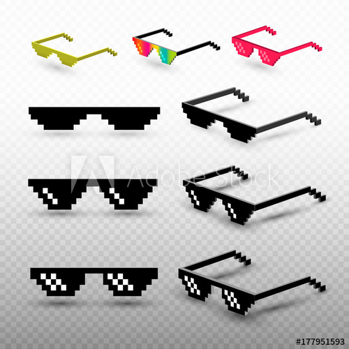 500x500 Set Of Pixel Glasses Isolated On Transparent Background. Thug Life