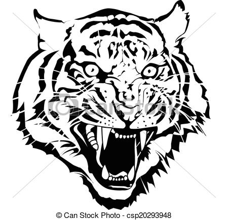 450x434 Black And White Tiger Head Vector By Illuatraror.