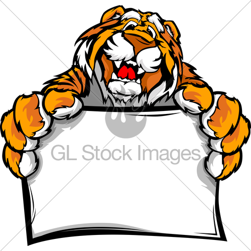 500x500 Graphic Vector Image Of A Happy Cute Tiger Mascot Holding... Gl