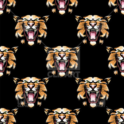 400x400 Seamless Pattern With Tiger Head On Black Background Vector Image