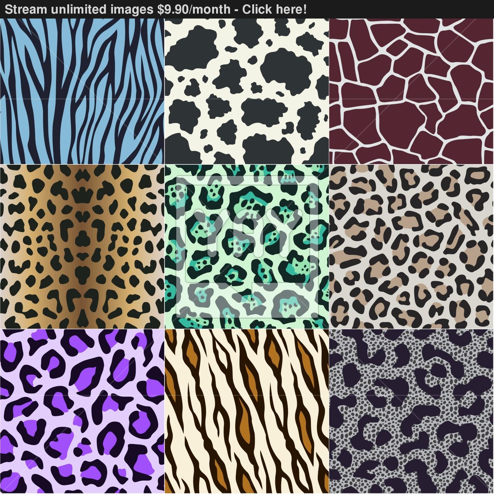 1600x1600 Seamless Cow, Zebra, Panther, Tiger Animal Skin Pattern Vector