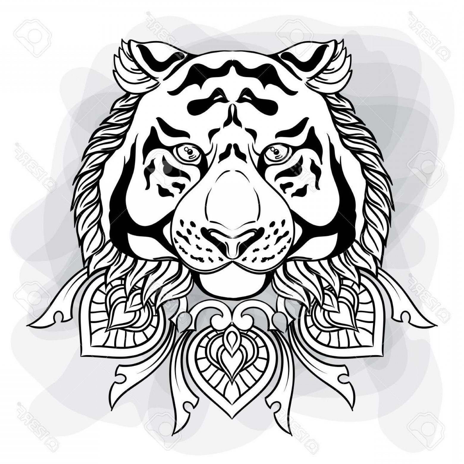 1560x1560 Photostock Vector Tiger Head With Ornament Mandala Vintage Hand