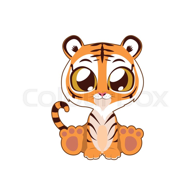 800x800 Cute Tiger Vector Illustration Art In Flat Color Stock Vector