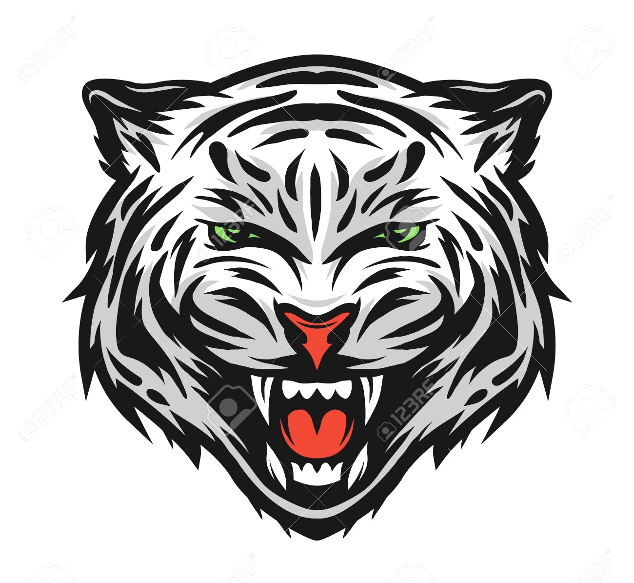 1300x1195 Face Of A White Bengal Tiger Vector Illustration Royalty Free