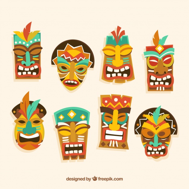 626x626 Pack Of Tiki Masks In Flat Design Vector Free Download