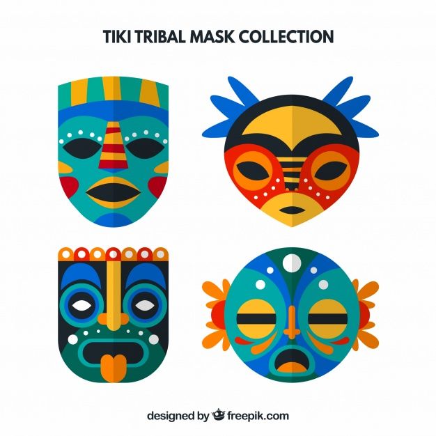 626x626 Free Vector Set Of Decorative Tiki Masks In Flat Design
