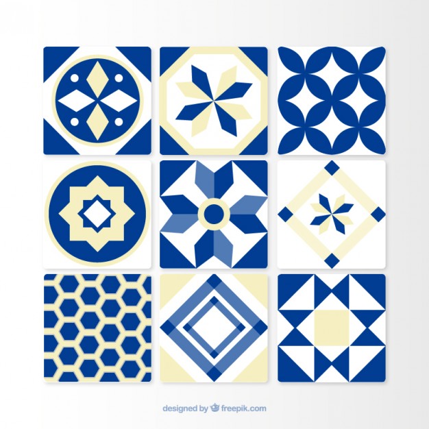 626x626 Ornamental Blue Tiles Vector Free Download