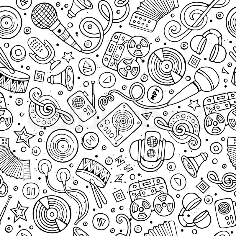 800x800 Cartoon Hand Drawn Musical Instruments Seamless Pattern. Lots Of