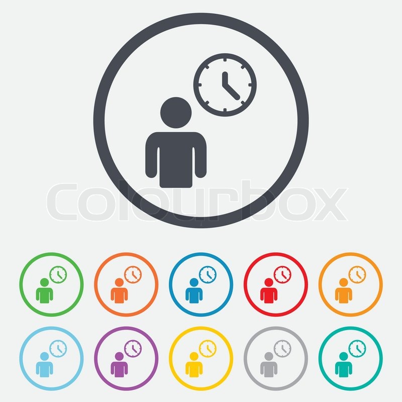 800x800 Person Waiting Sign Icon. Time Symbol. Queue. Round Circle Buttons