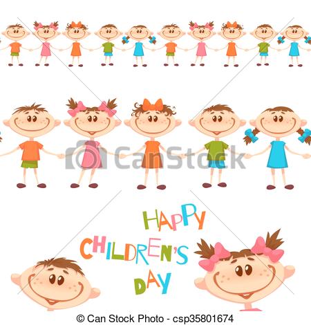 450x470 Seamless Pattern With Cute Childrens. Happy Childrens Day Title