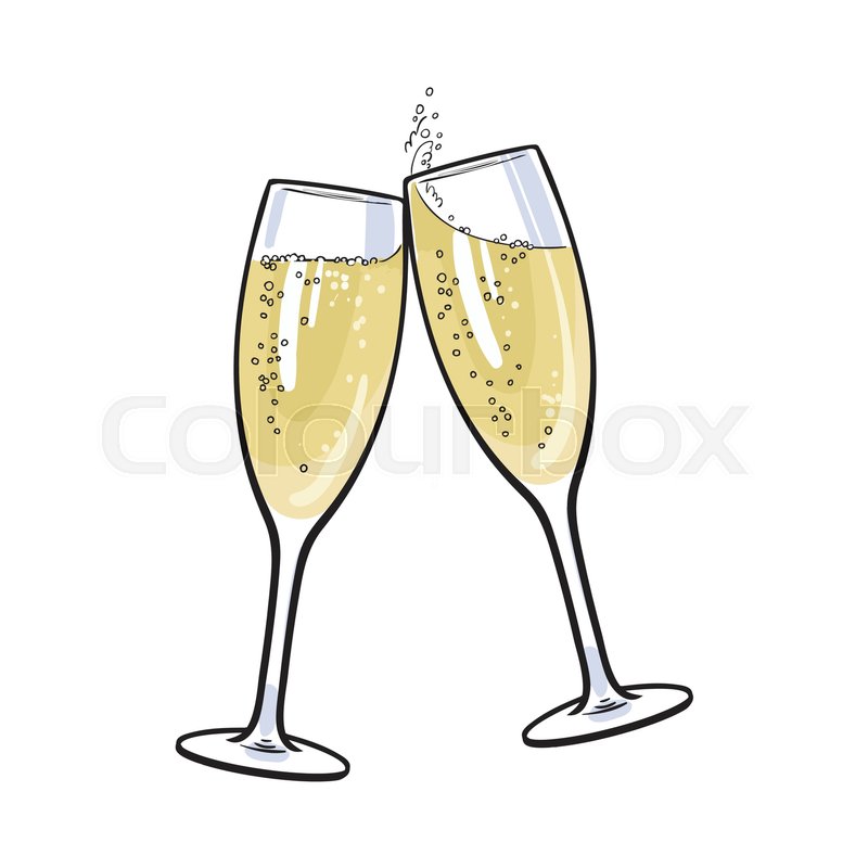 800x800 Pair Of Champagne Glasses, Set Of Sketch Style Vector Illustration