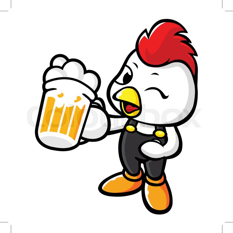 800x800 Chicken Character Holding A Beer Toast. Vector Illustration