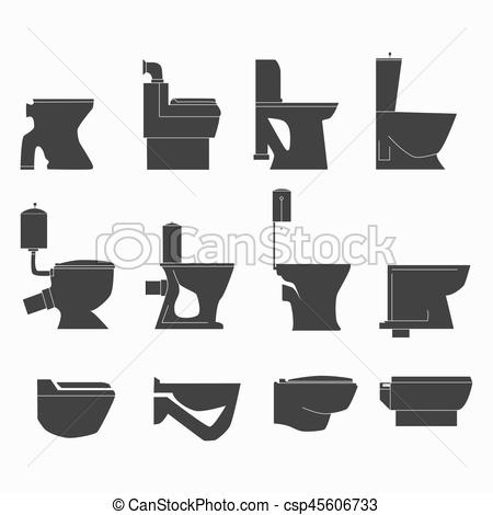 450x470 Toilet Types Black Icons. Toilet Seats Vector Illustration.