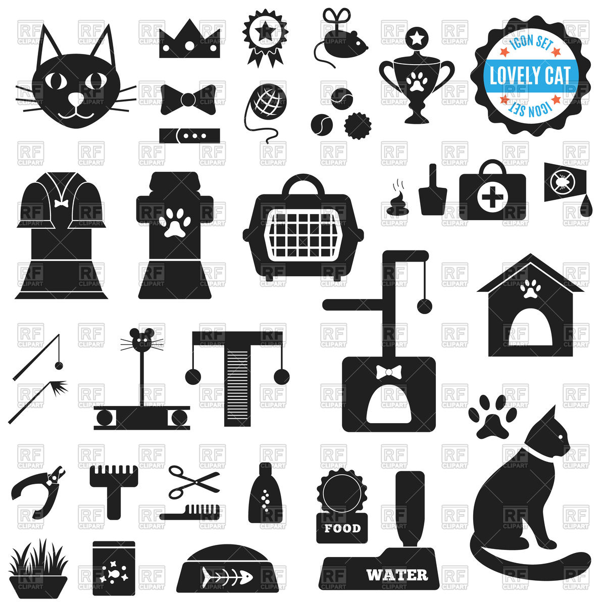 1200x1200 Set Of Icons For Cat Food, House, Cleaning, Toys, Clothing