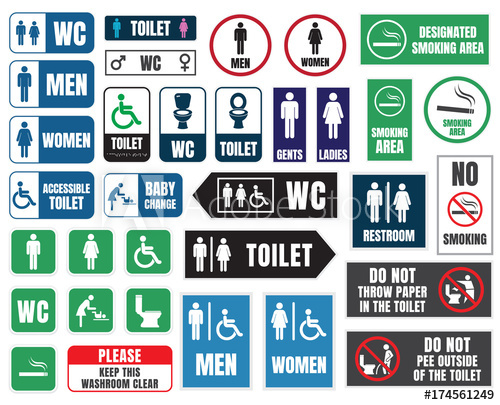 500x405 Toilet Vector Signs Set, Restroom Wc Stickers