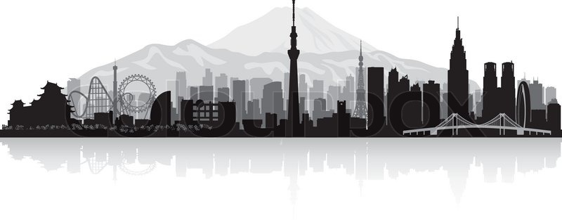 800x313 Tokyo Japan City Skyline Vector Silhouette Illustration Stock