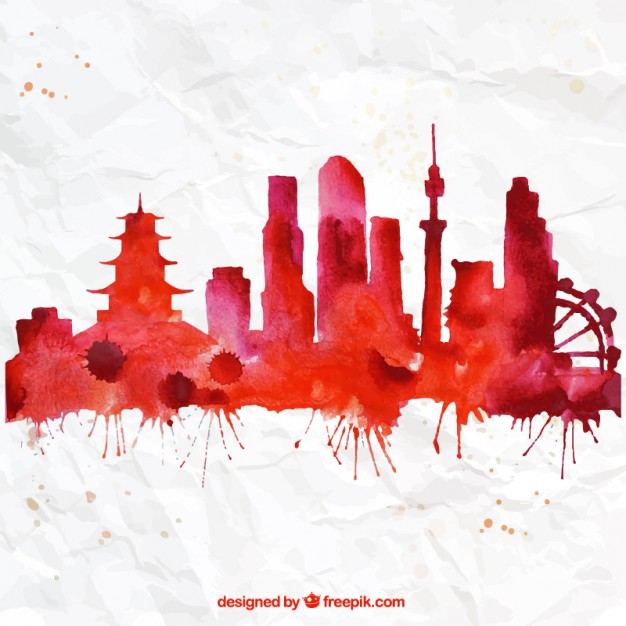 626x626 Hand Painted Tokyo Skyline Vector Free Download