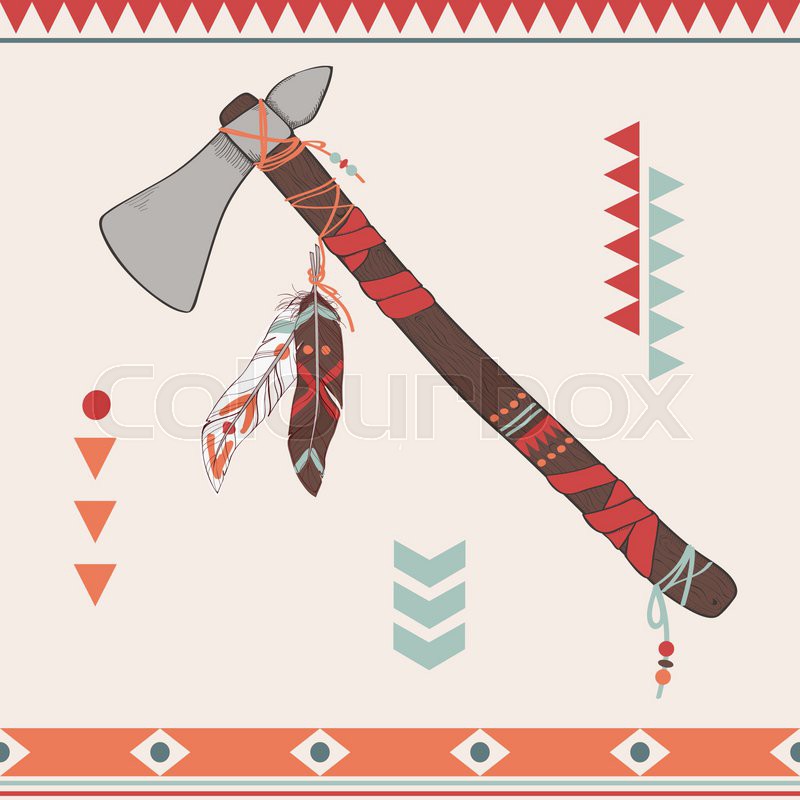 800x800 Vector Illustration Of Native American Indian Tomahawk Stock