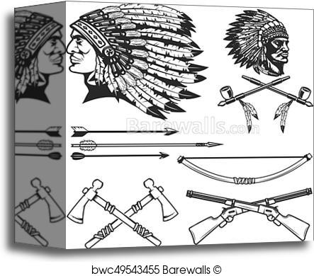 443x390 Canvas Print Of Set Of Native American Indians Chiefs Heads