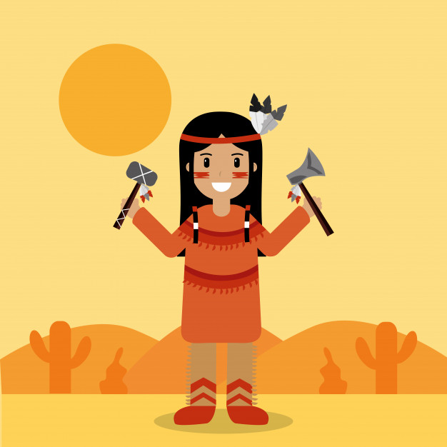 626x626 Native American Indian Character Holding Tomahawk And Axe Vector