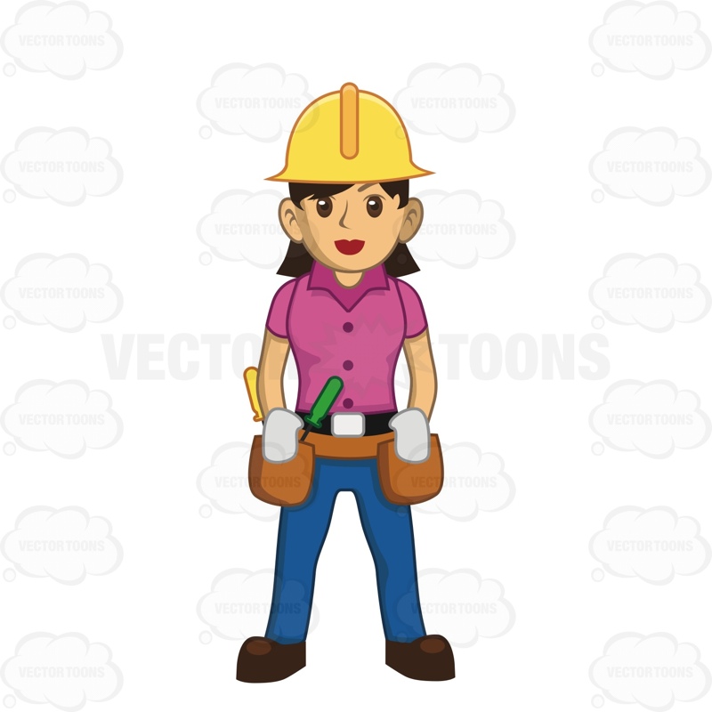 800x800 Female Construction Worker With Hard Hat And Tool Belt Clipart