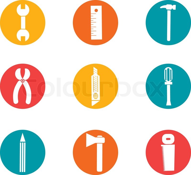 800x734 Trendy Flat Working Tools Icons. Vector Illustration Stock