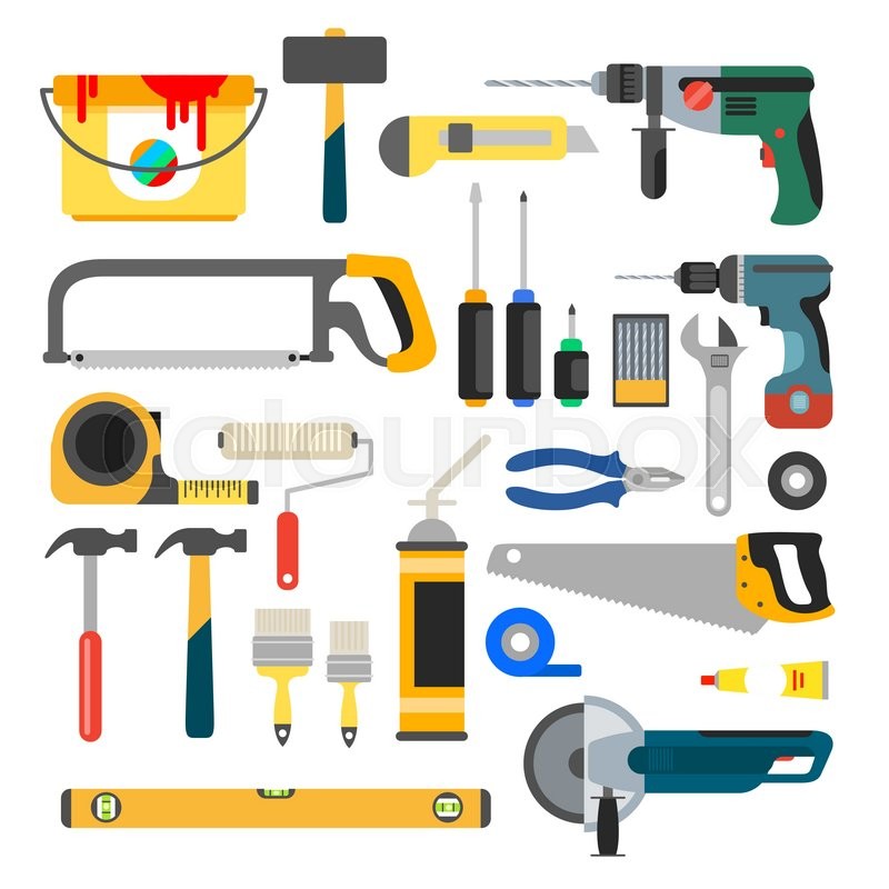 800x800 Working Tools Vector Set. Tools For Repair And Construction. Hand