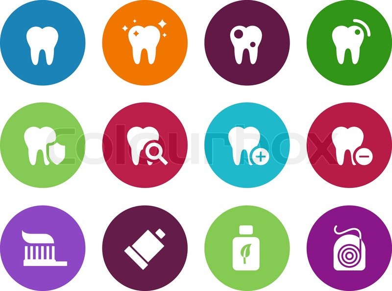 800x593 Tooth, Teeth Circle Icons On White Background. Vector Illustration