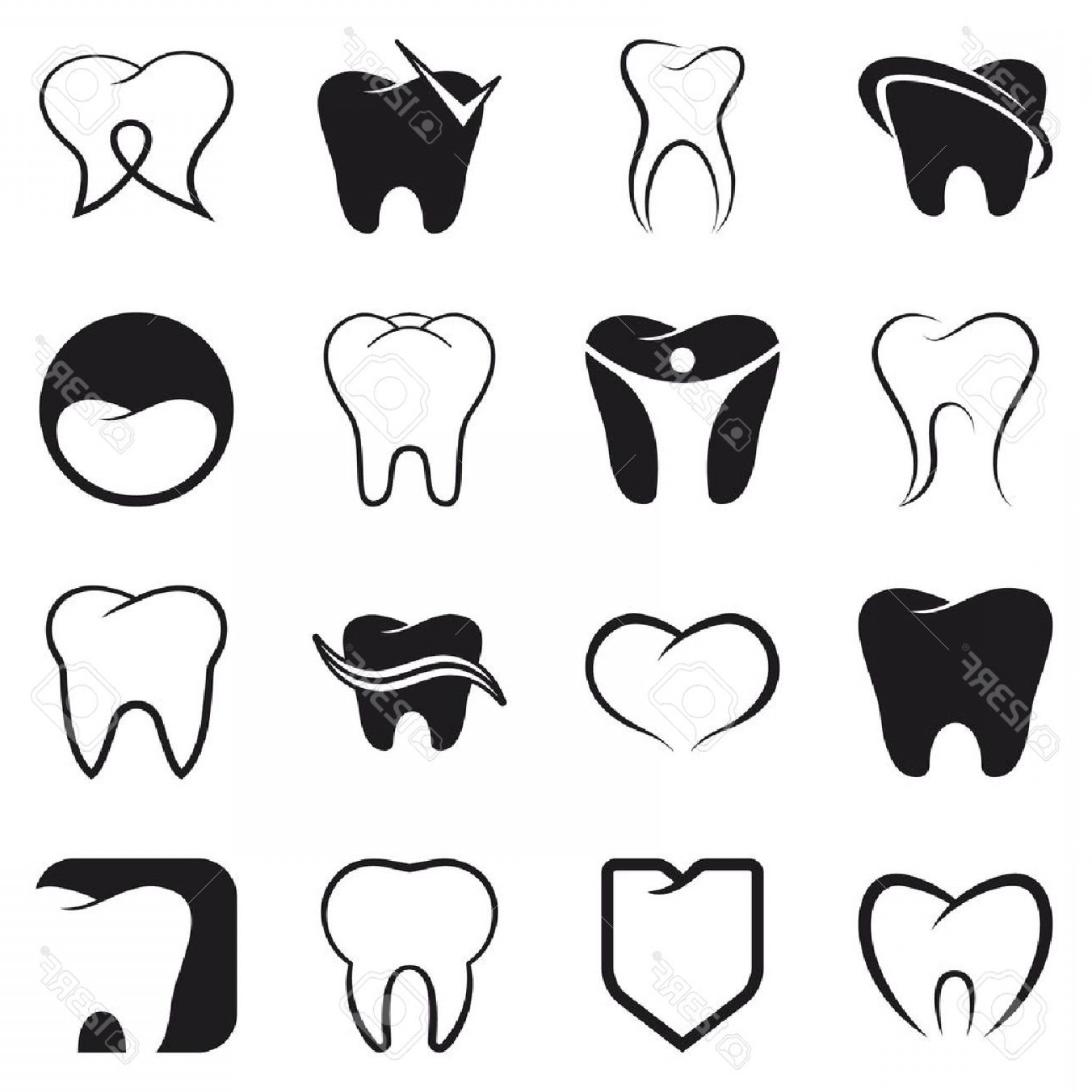 1560x1560 Photostock Vector Tooth Teeth Vector Black Icons Set On White