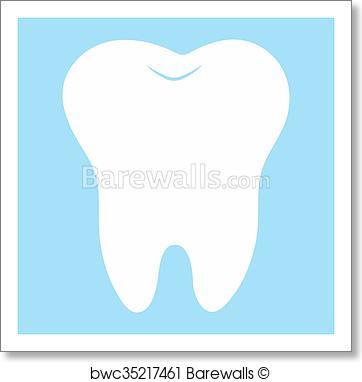 362x382 Art Print Of Cartoon Tooth, White On A Blue Background, Teeth