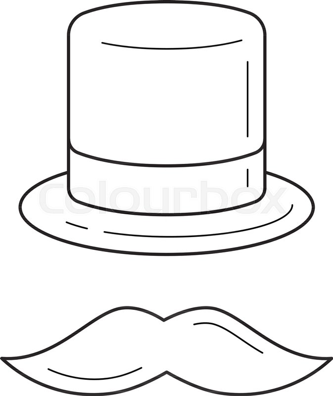 673x800 Mustache And Top Hat Vector Line Icon Isolated On White Background