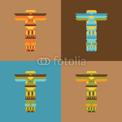400x400 Set Of Native Traditional Totem Pole Vector Illustrations. Flat