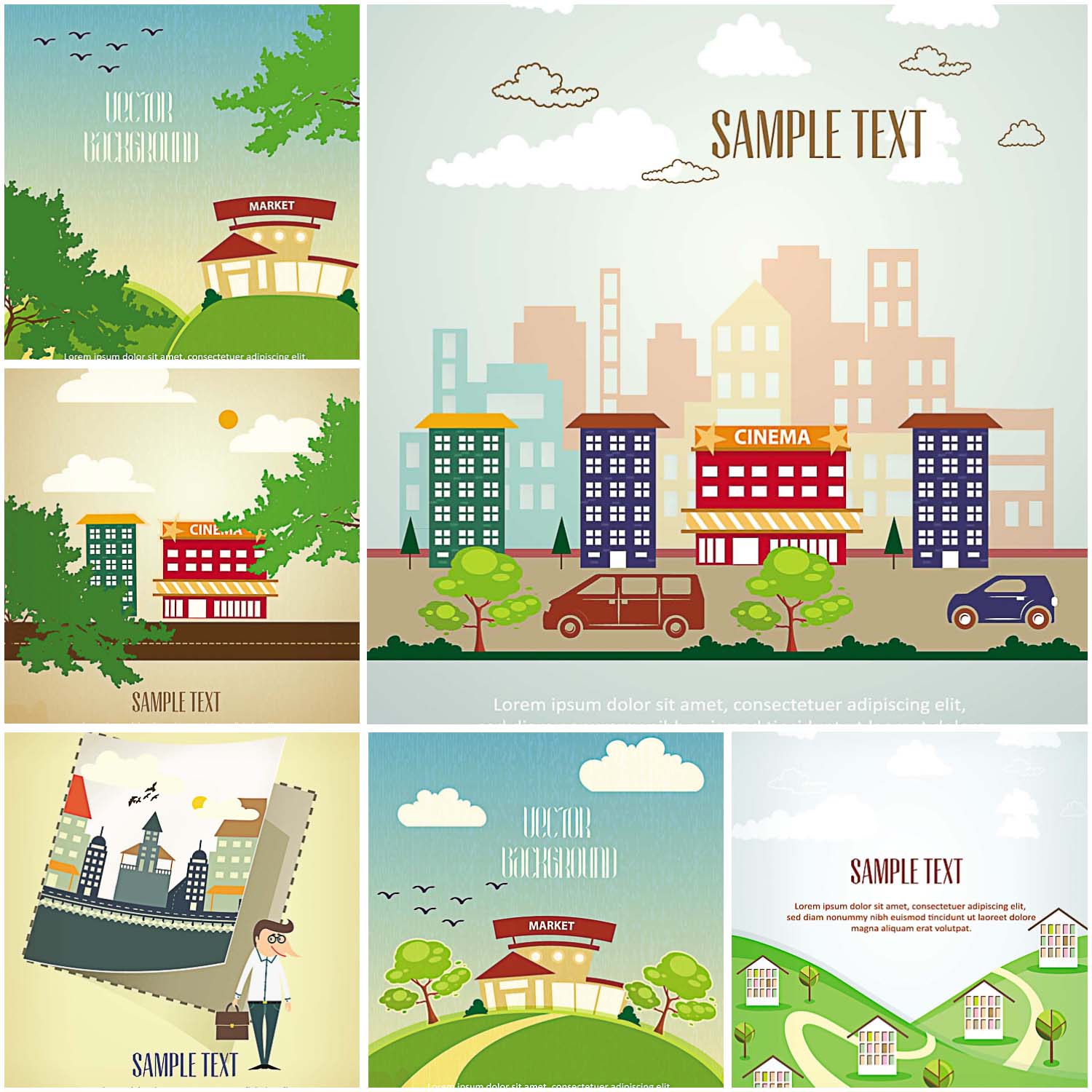 1500x1500 Set Of Cartoon Town Background Vector Free Download